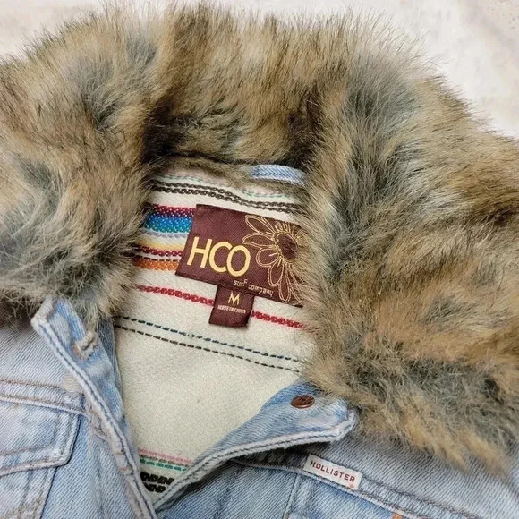 Hollister Jean Denim Jacket Fur Trim Blanket Lined Size M Vintage Y2k 2000s - Picture 3 of 8